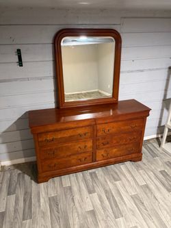 Cherry Wood Dresser with Matching Mirror