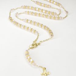 Rosary Clear Beads Necklace Gold Plated Blessed by Pope for Women