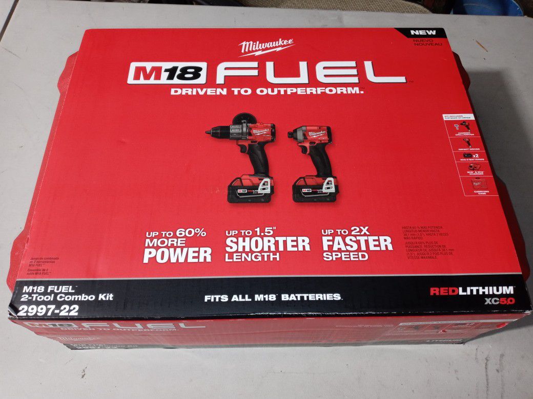 $270. New. Milwaukee M18 FUEL 18-V. Hammer Drill and Impact Driver Combo Kit (2-Tool) with Two 5Ah Batteries