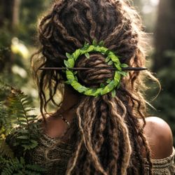 Ivy Green Hair Accessory Dread Loc Wood Ring Thick Hair Tie Forest Nature