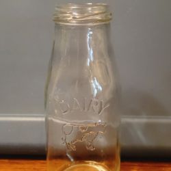 Vintage Dairy “Glass Milk Bottle Featuring A Cow” Farmhouse Country Clear Glass