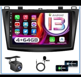 9” Double din Radio and Backup Cam for Mazda 3 2010-2013: 4+64GB CarPlay & Android Auto Car Radio HD
