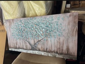 Teal Tree Textured Canvas Wall Art