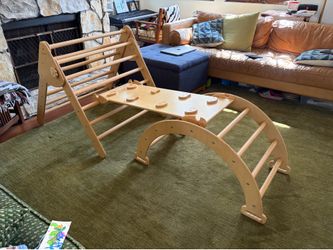 Pikler climbing triangle and slide. Montessori brand wood and hearts
