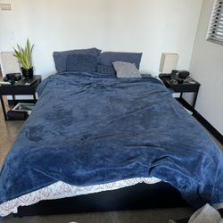 queen mattress + storage bed frame + end tables