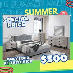 Brand New In Box Grey Velvet Queen  Size Bed With Mattress 