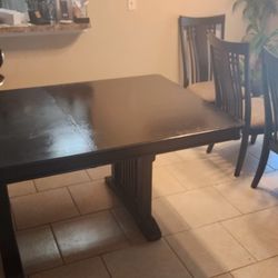 7 Pc. Dinning Table Dark Wood With Upholstered Beige Chairs