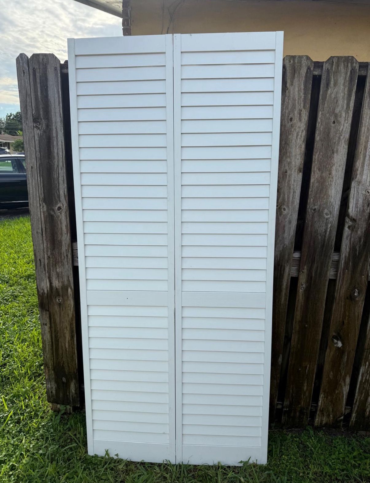Like New! (1) 30x 80 Plantation Louvered Solid Core, 2" Slats, Primed White Wood, Closet BiFold Door