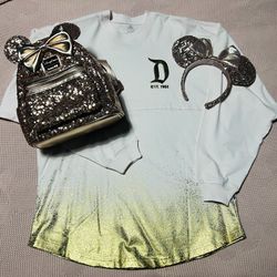 Rose Gold/Pink Spirit Jersey, Rose Gold Sequined Loungefly Backpack With Matching Ears