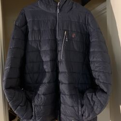New Men’s 4XL IZOD Hooded Puffer Jacket Navy Blue 