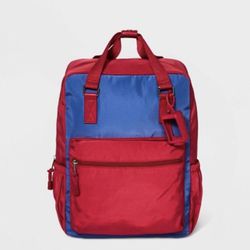 Red Backpack 15.4" Full Square Zippered Padded Adjustable Straps Wild Fable
