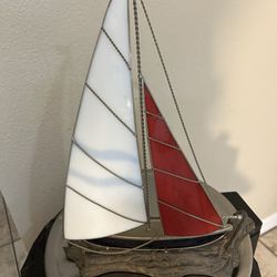 Vintage Stained Glass Sailboat Free Standing Sun Catcher