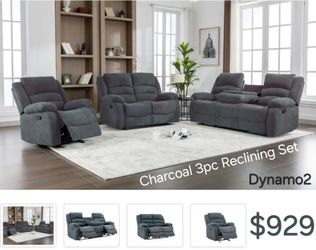 Dynamo2 Charcoal 3pc Reclining Set