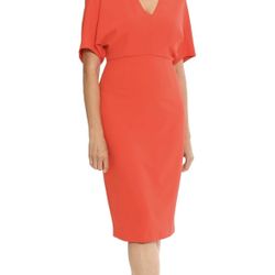 London Times Womens Chic V-Neck Dolman Sleeve Midi Sheath Polished Event Guest of Versatile Size 10