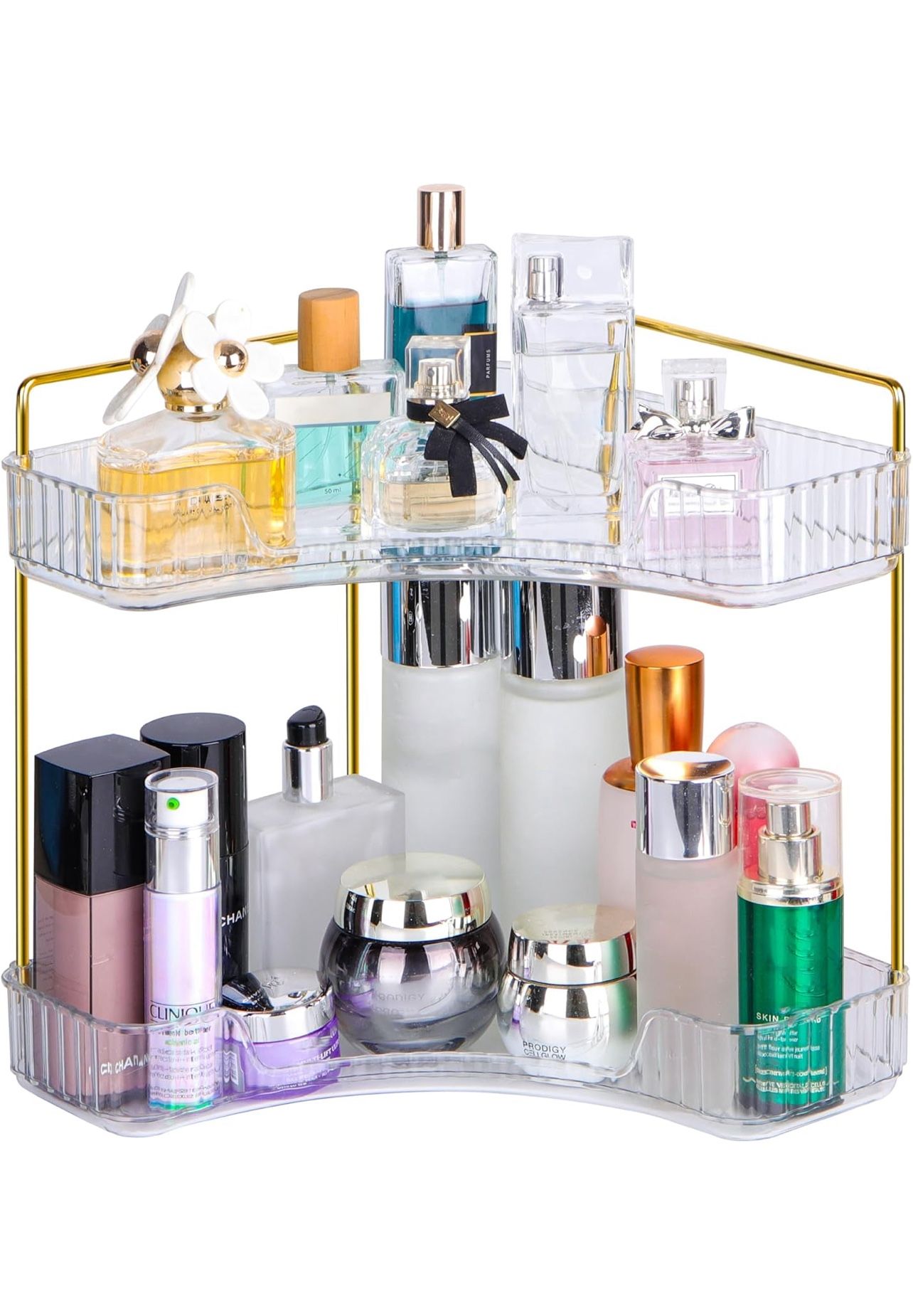 2-Tier Corner Bathroom Counter Organizer, Bathroom Countertop Perfume Tray and V