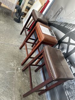 Heavy duty teak wood leather top new stools