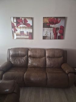 Brown leather couches