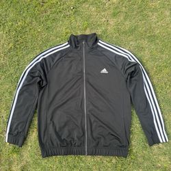 Adidas Black Track Jacket Men’s Size L 3-Stripes Logo Zip Up Size XL ‼️