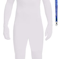 Men’s White Bodysuit with Zipper  Spandex Large / Traje De Cuerpo Blanco Grande 