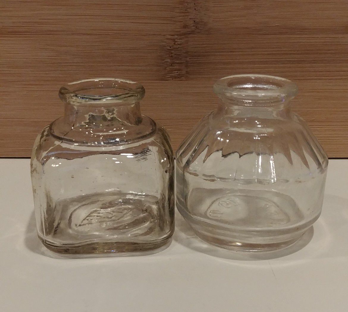 2 Antique Inkwell Bottles