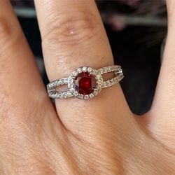 Ruby & CZ Silver Plated Adjustable Ring 