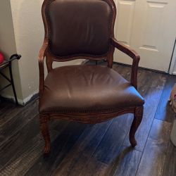 Large, Leather And Wood Vintage Chair