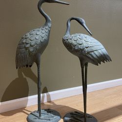 Garden Brass Outdoor Cranes Sculpture 30”& 28”