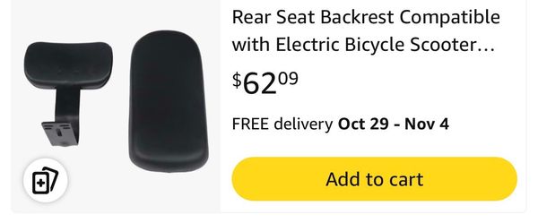 Rear Seat Backrest Compatible with Electric Bicycle Scooter...