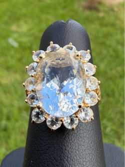 Jewelry 14k solid yellow gold 5.00CTW aquamarine round and oval cuts Ring sz 6