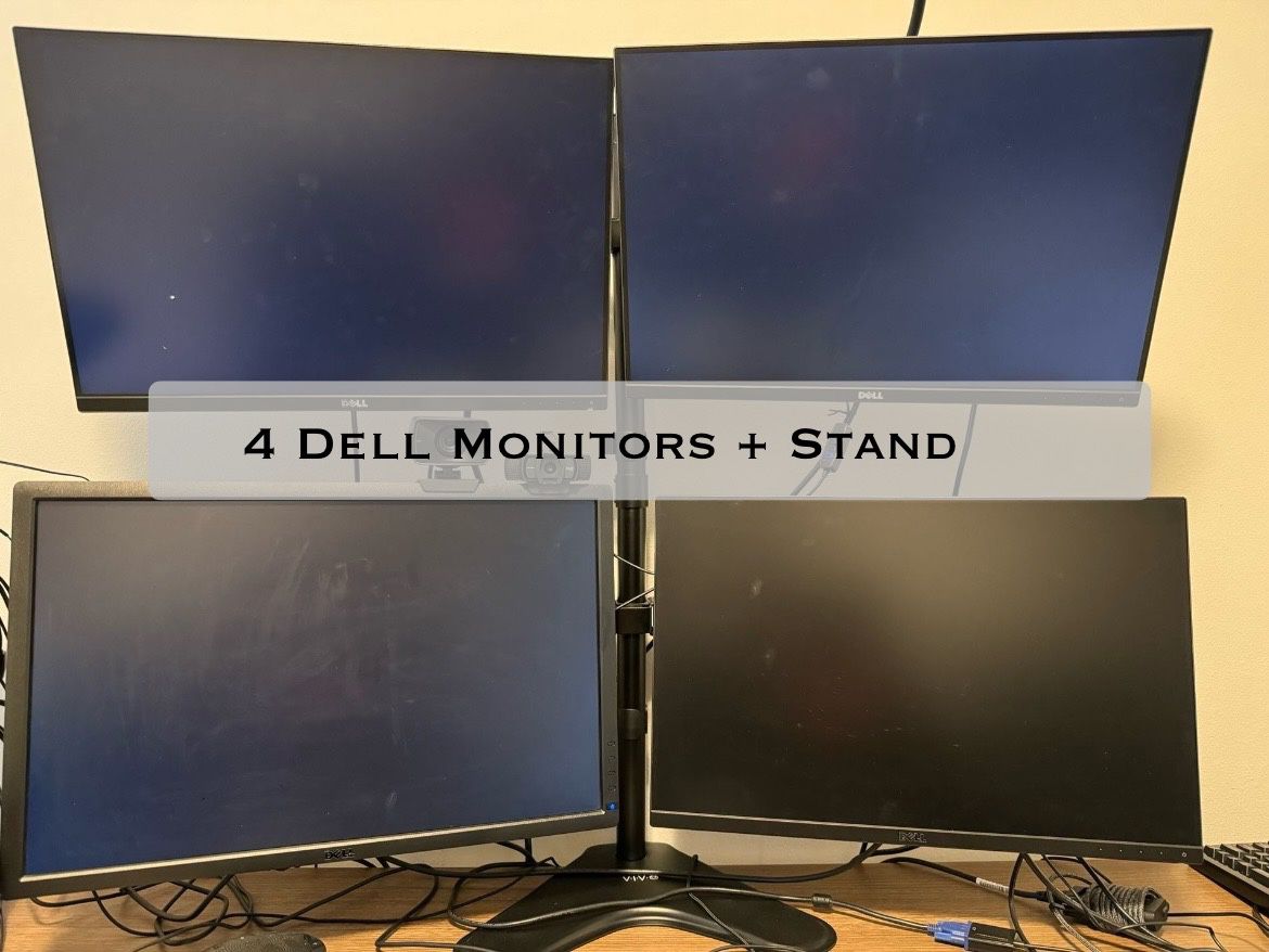 4 Dell Computer Monitors + Monitor Stand