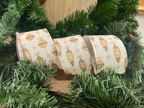 Gold Glitter Ornaments Wired Edge Ribbon 2.5 Inch Christmas Craft Supplies