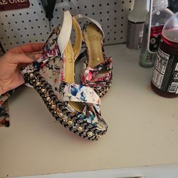 Christian Louboutin   Satin Floral Wedges