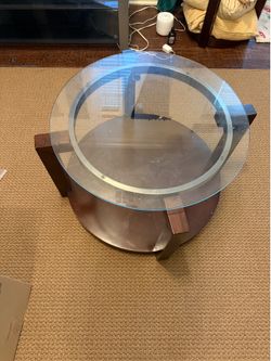 Dark brown and glass coffee table and in table