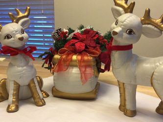 Ceramic Reindeer and Sled Set