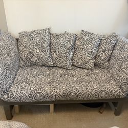 World Market Studio Day Sofa Twin Futon Gray With Gray Pattern Slipcover Acacia Wood 