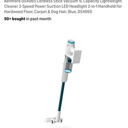 Kenmore DS4065 Cordless Stick Vacuum 1L Capacity Lightweight Cleaner 2-Speed Power Suction LED Headlight 2-in-1 Handheld for Hardwood Floor, Carpet & 