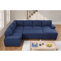 Extended 114" Pull Out Sleeper Sofa Bed Sectional Couch With Storage Chaise