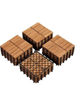 Yaheetech 27PCS Acacia Interlocking Deck Tiles Outdoor Patio Flooring,Wood Slatted acacia wood tiles snap onto a PP base to cover concrete patios, por