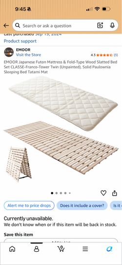 EMOOR Japanese Futon Mattress & Fold-Type Wood Slatted Bed Set CLASSE-Franco-Tower Twin (Unpainted), Solid Paulownia Sleeping Bed Tatami Mat Product I