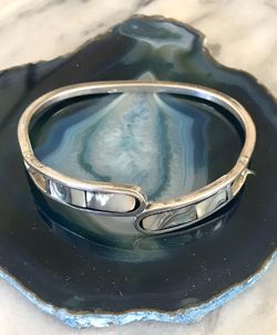 Heavy 14 grams Sterling Silver Abalone Bracelet