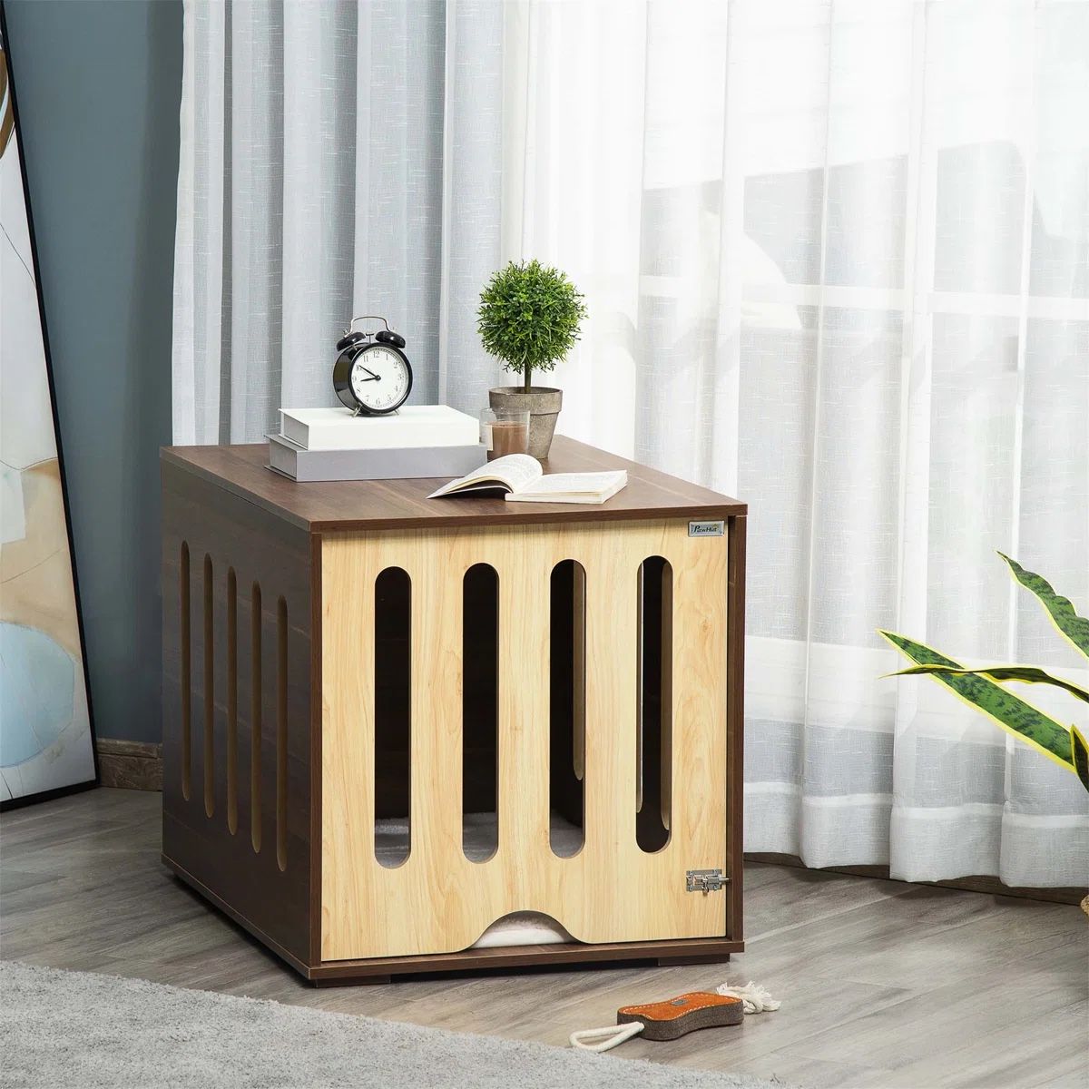 Wood Dog Crate End Table