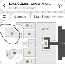 Luke Combs 5/31 Glendale $500 For 2 Tickets Section J Row 14 Seats 23 24