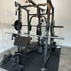 Vesta Fitness Smith Machine 2001 w/Bench Attachment | 230lb Bumpers Weights | 7ft Olympic Bar | Fitness | Gym Equipment | FREE DELIVERY 🚚 