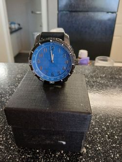 Men's Analog Watch Blue Dial Black Strap
