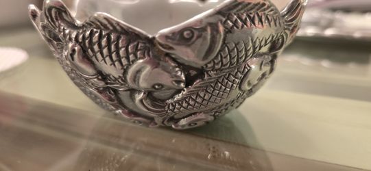 Silver-Tone Fish Design Decorative Bowl – Coastal Decor