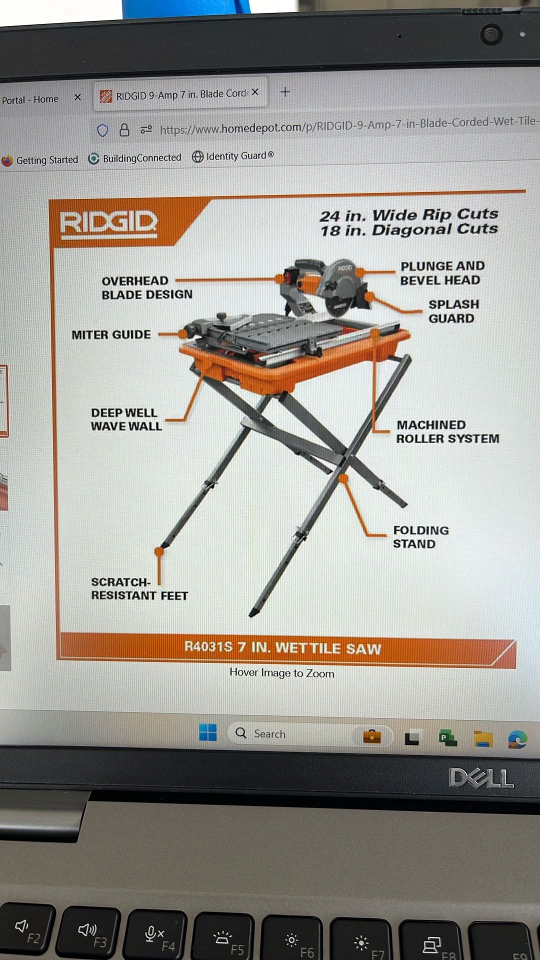 Ridgid 7” Tile Saw With Stand
