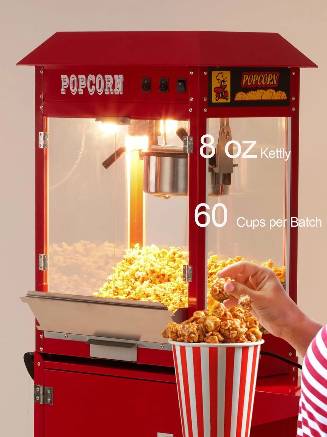 🍿 Commercial Popcorn Machine with Cart – 8Oz Kettle$300