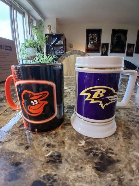 Collectible BALTIMORE RAVENS/ORIOLES 24OUNCE CERAMIC MUGS EXCELLENT CONDITION
These collectible Baltimore Ravens and Orioles 24 ounce ceramic mugs