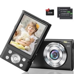 Kids Digital Camera 4K 48MP Camera for Kids with 32GB Card 2.8 Inch Screen Autofocus Function Point and Shoot Camera for Girls Boys Beginners, 2 Batte