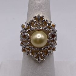 925 Gold Tone Pearl Ring 